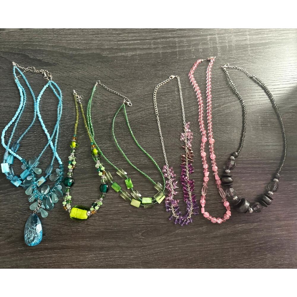Lot of 6 Vintage Beaded‎ Statement Necklaces Multicolor Colorful